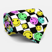 Retro Checkered Lächeln Gesichter Krawatte (Gerollt)