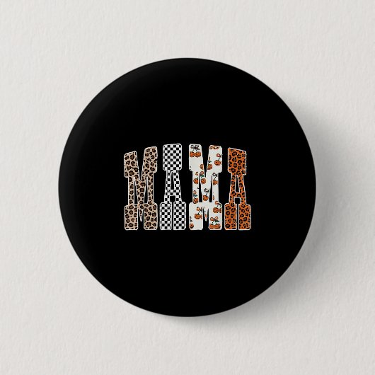 Retro Checkered Mama Pumpkin Leopard Herbst Herbst Button (Vorderseite)