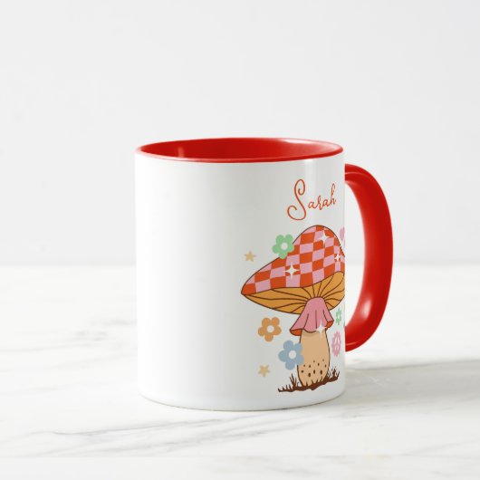 Retro Checkered Mushroom Diskothek Ball Tasse (VorderseiteRechts)