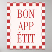 Retro Checkered Muster 'Bon Appétit' Küche Poster (Vorne)