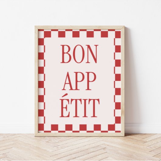 Retro Checkered Muster 'Bon Appétit' Küche Poster
