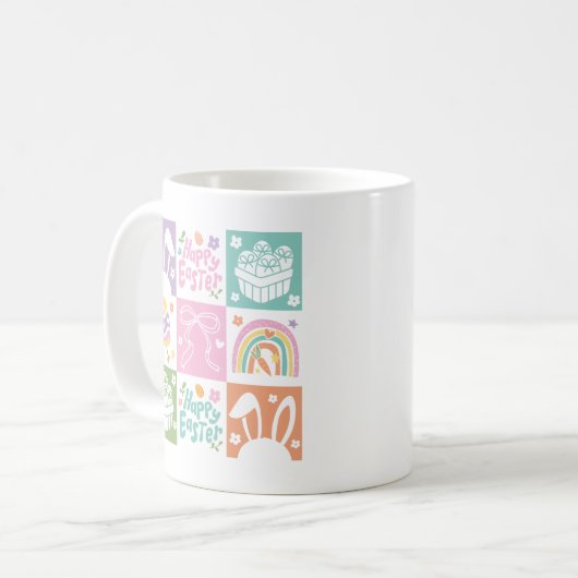 Retro Checkered Pastell Ostercoquette Kaffeetasse (Vorderseite Links)