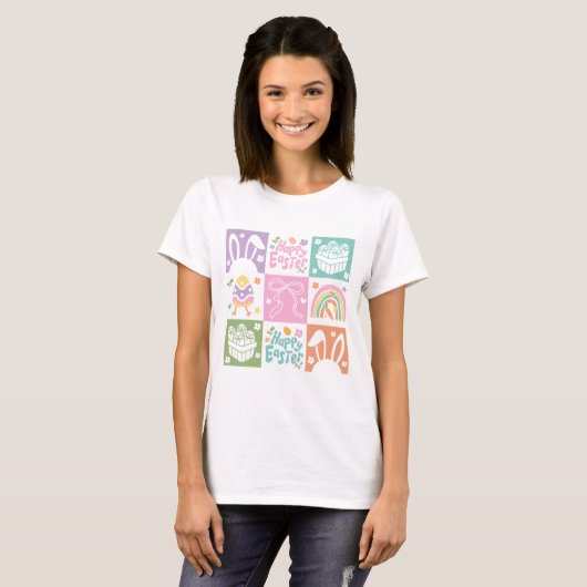 Retro Checkered Pastell Ostercoquette T-Shirt (Vorne ganz)