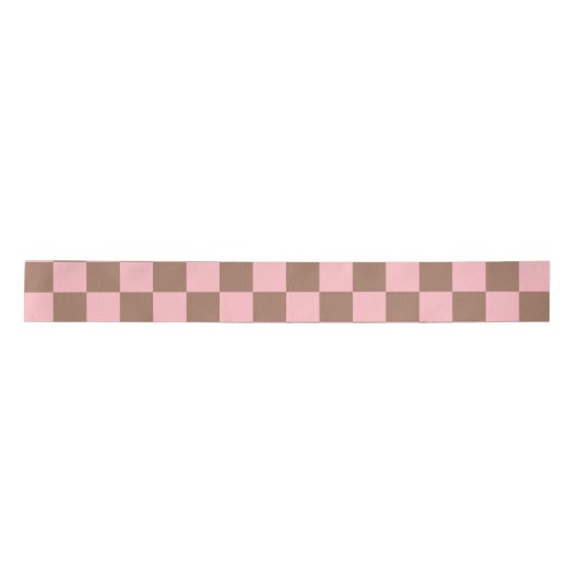 Retro Checkered Pattern Pink und Mocha Brown Satinband (Vorderseite)