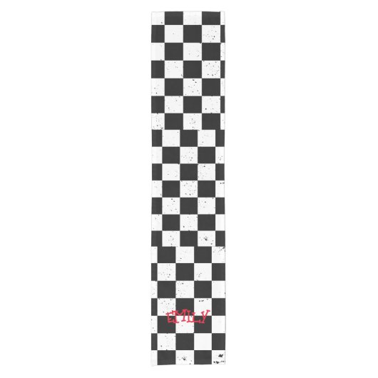 Retro Checkered Pattern schwarz/weiß Kurzer Tischläufer (Vorderseite)
