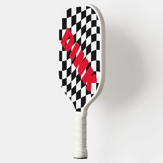 Retro Checkered Pattern schwarz/weiß Pickleball Schläger (Links)