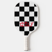 Retro Checkered Pattern schwarz/weiß Pickleball Schläger (Vorderseite)