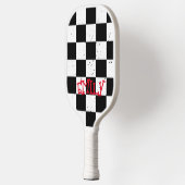 Retro Checkered Pattern schwarz/weiß Pickleball Schläger (Links)