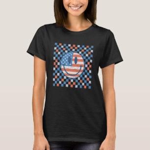 Retro Checkered Pattern Smile Flag American Flag T-Shirt
