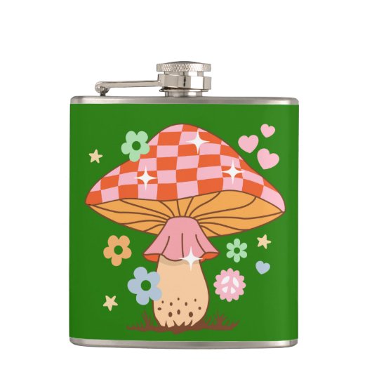 Retro Checkered Pilz Diskothek Ball Hippie Flachmann (Vorderseite)