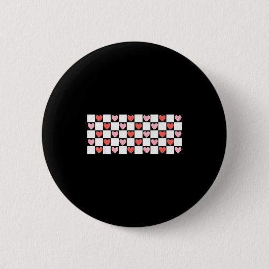 Retro Checkered Red And Nk Hearts Valentines Day Button (Vorderseite)