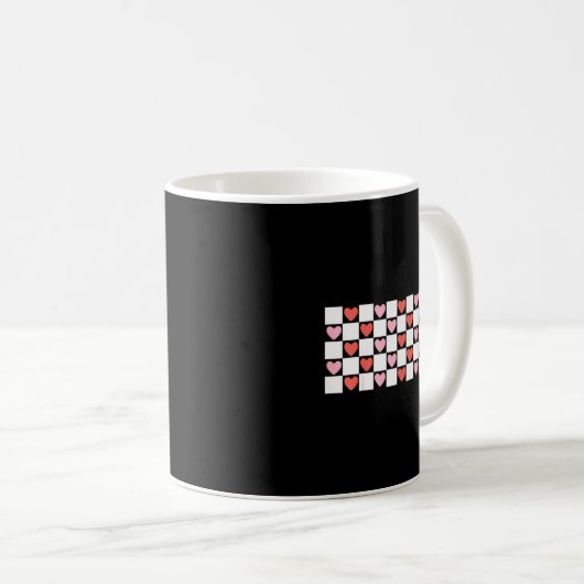 Retro Checkered Red And Nk Hearts Valentines Day  Kaffeetasse (VorderseiteRechts)
