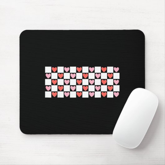 Retro Checkered Red And Nk Hearts Valentines Day  Mousepad (Mit Mouse)