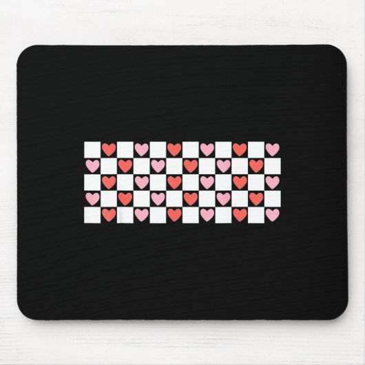 Retro Checkered Red And Nk Hearts Valentines Day Mousepad (Vorne)