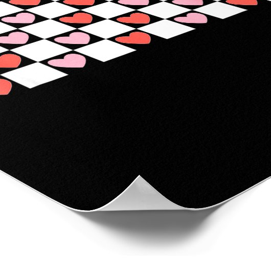 Retro Checkered Red And Nk Hearts Valentines Day Poster (Ecke)