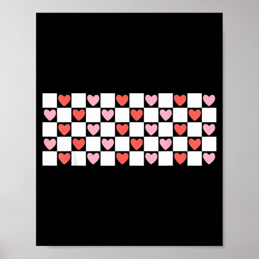 Retro Checkered Red And Nk Hearts Valentines Day Poster (Vorne)