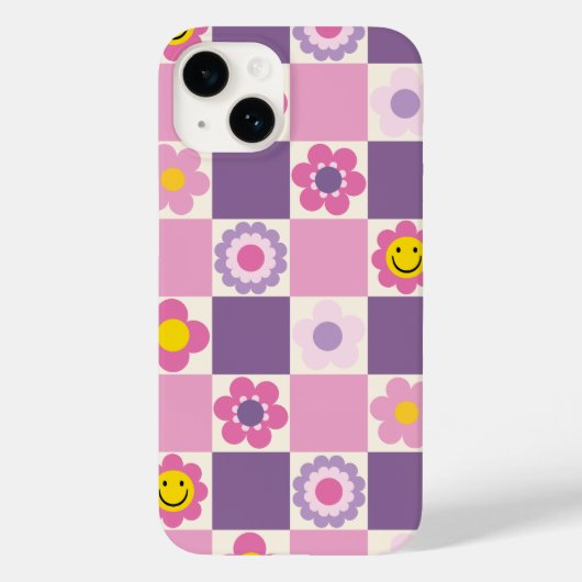 Retro Checkered Schachbrett Y2K Blumenmuster Case-Mate iPhone Hülle (Rückseite)