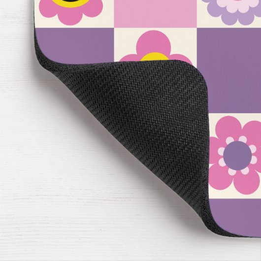 Retro Checkered Schachbrett Y2K Blumenmuster Mousepad (Ecke)