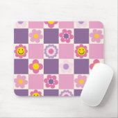 Retro Checkered Schachbrett Y2K Blumenmuster Mousepad (Mit Mouse)