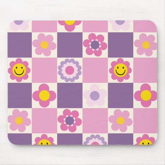Retro Checkered Schachbrett Y2K Blumenmuster Mousepad (Vorne)