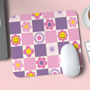 Retro Checkered Schachbrett Y2K Blumenmuster Mousepad
