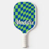 Retro Checkered Script Name Pickleball Paddle (Vorderseite)
