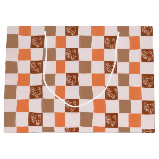 Retro Checkered Turkey Gift Bag Große Geschenktüte (Vorderseite)