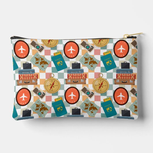 Retro Checkered Vacation Themed Makeup Zubehörtasche (Rückseite)