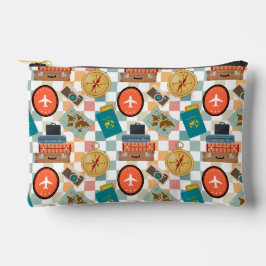 Retro Checkered Vacation Themed Makeup Zubehörtasche