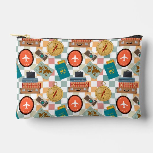 Retro Checkered Vacation Themed Makeup Zubehörtasche (Vorderseite)
