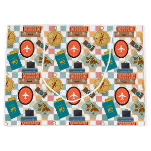 Retro Checkered Vacation Travel Themed Große Geschenktüte