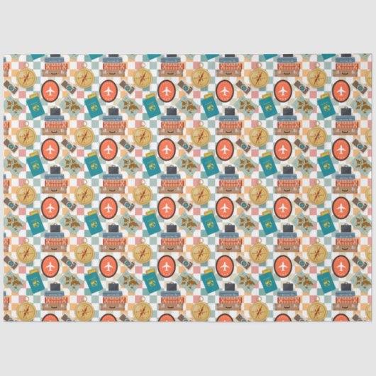 Retro Checkered Vacation Travel Themed Seidenpapier (Vorderseite)