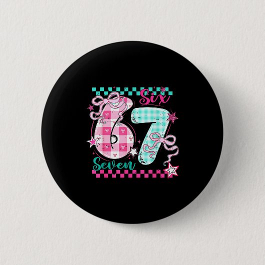 Retro Checkered Valentine Six Seven Meme 67 Viral  Button (Vorderseite)