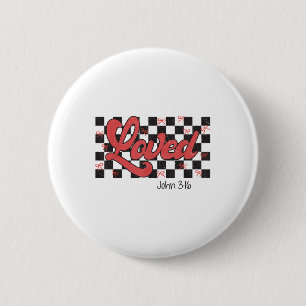 Retro Checkered Varsity Christlich Valentines Love Button