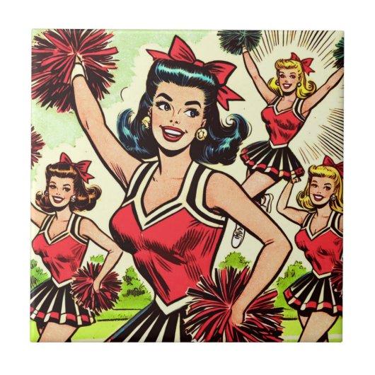 Retro Cheerleader Comic Fliese (Vorderseite)