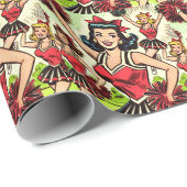 Retro Cheerleader Comic Geschenkpapier (Rolleneckpunkt)