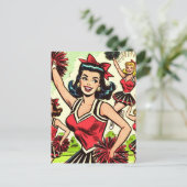 Retro Cheerleader Comic Postkarte (Stehend Vorderseite)