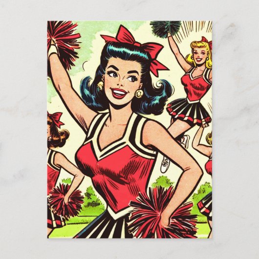Retro Cheerleader Comic Postkarte (Vorderseite)
