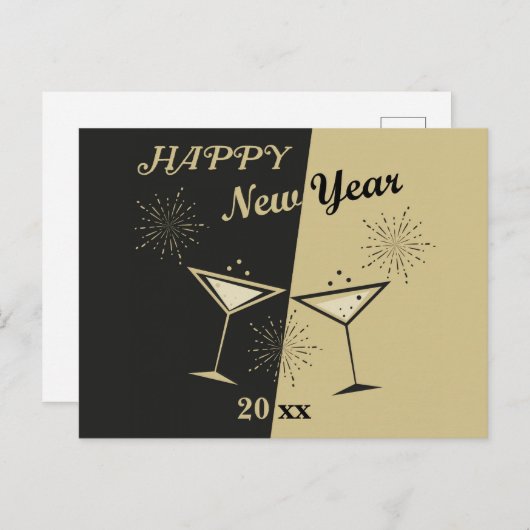Retro Cheers Happy New Year Postkarte (Vorne/Hinten)