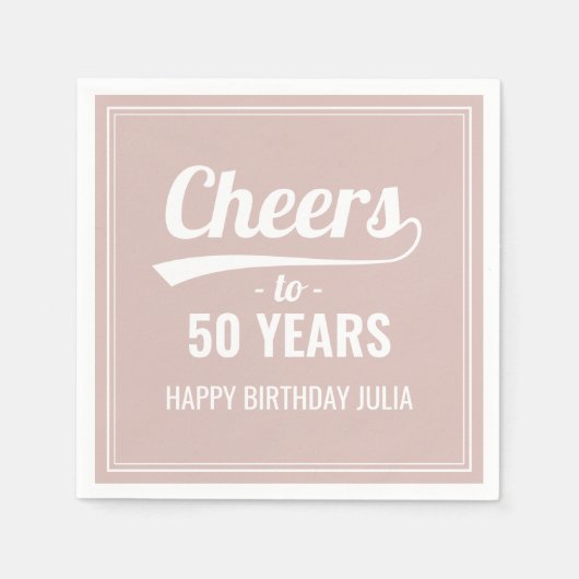 Retro Cheers to 50 Years 50 th Birthday Pink Serviette (Vorderseite)