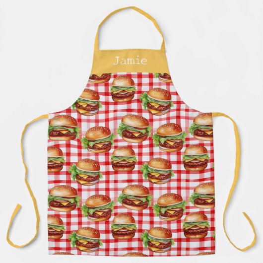 Retro Cheeseburger Personalized Name Schürze (Vorderseite)