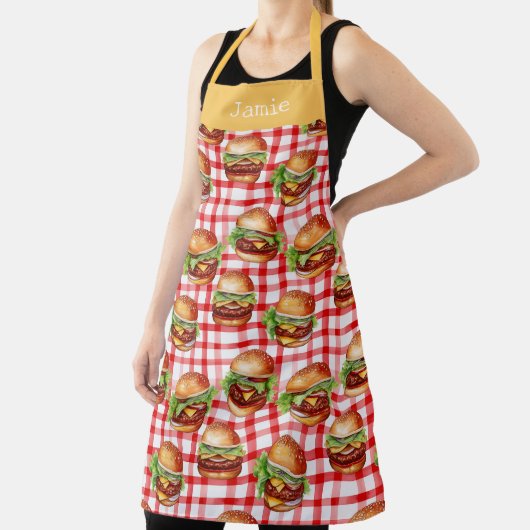 Retro Cheeseburger Personalized Name Schürze (InSitu)