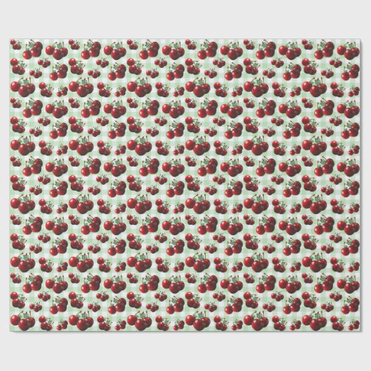 Retro Cherries fresh picked green gingham Geschenkpapier (Flach)
