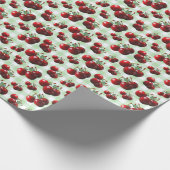 Retro Cherries fresh picked green gingham Geschenkpapier (Ecke)