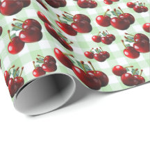 Retro Cherries fresh picked green gingham
