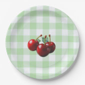 Retro Cherries fresh picked green gingham Pappteller (Vorderseite)