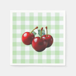 Retro Cherries fresh picked green gingham Serviette