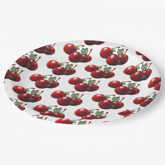 Retro Cherries fresh picked Pappteller (Schrägansicht)