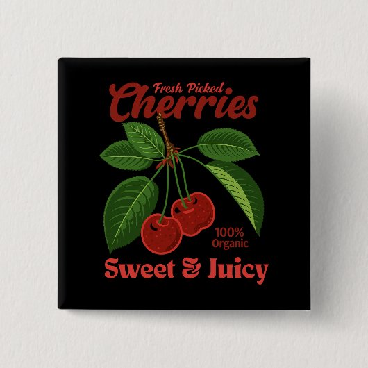 Retro Cherries Fruit Kommerzielle Grafik Art Stil Button (Vorderseite)
