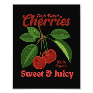 Retro Cherries Fruit Kommerzielle Grafik Art Stil Fotodruck